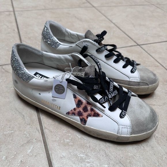 Golden Goose - Women's Super-Star LTD w/Leopard Print and Swarovski Crystal Star - Picture 5 of 10